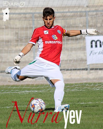 Giacomo Nurra (Nuorese) ha segnato un gol all'Olbia su rinvio