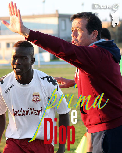 Il tecnico Pier Paolo Piras e l'attaccante Ibrahima Diop ('98)