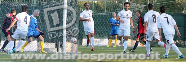 La rete del 2-0 del difensore Marco Spanu poi festeggiato dai campagni
